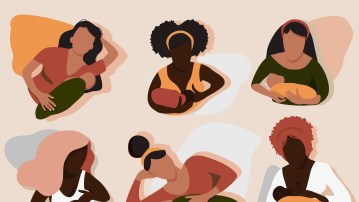 Lactation in various positions concept.Mom holds her baby. Love and maternity.Newborn eats milk.Modern art